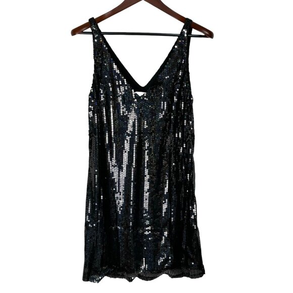 Line + Dot Black Sequin V-Neck Mini Dress Medium Evening Dress - Picture 2 of 7